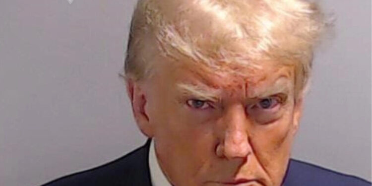 Donald Trump poses in a mug shot taken at the Fulton County Jail in Atlanta -- the first such photo of any serving or former US president / ©AFP