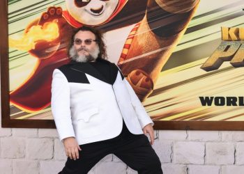 Jack Black, who provides the voice of giant panda Po in 'Kung Fu Panda 4,' attends the film's Los Angeles premiere on March 3, 2024. ©AFP