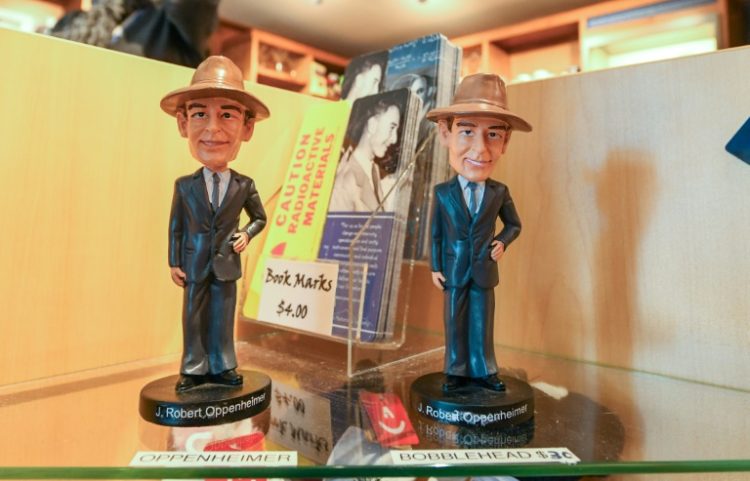 A Los Alamos tourist shop sells bobbleheads of J. Robert Oppenheimer, who is referred to around town by his affectionate nickname 'Oppie'. ©AFP