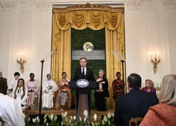 US Secretary of State Antony Blinken speaks during the International Women of Courage awards ceremony at the White House . ©AFP