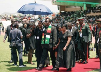 Zimbabwe President Emmerson Mnangagwa arrives at the Independence Stadium in Windhoek, Namibia in February 2024 for the memorial service of late president Hage Geingob. ©AFP