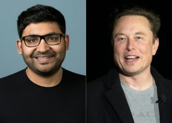 Former Twitter CEO Parag Agrawal (L) is among those suing new owner Elon Musk (R). ©AFP