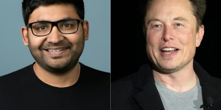 Former Twitter CEO Parag Agrawal (L) is among those suing new owner Elon Musk (R). ©AFP