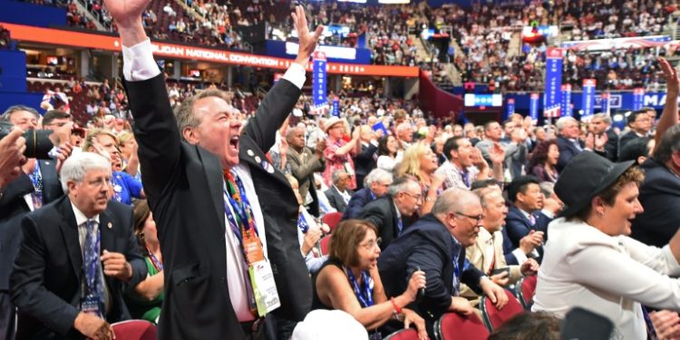 Party delegates, like those seen here during the Republican National Convention in 2016, play a critical role in US politics, formally nominating a party's preferred presidential candidate ahead of the general election. ©AFP