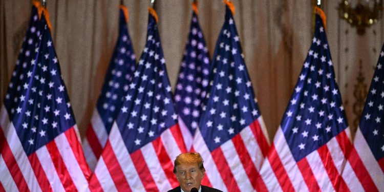 Former US President and 2024 presidential hopeful Donald Trump speaks during a Super Tuesday election night watch party  / ©AFP