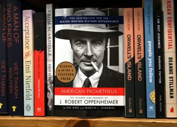 The book "American Prometheus: The Triumph and Tragedy of J. Robert Oppenheimer" by Kai Bird and Martin J. Sherwin, the basis for the global smash hit movie set to dominate the Oscars this weekend. ©AFP