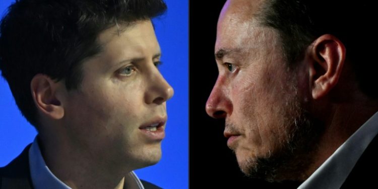 OpenAI CEO Sam Altman (L) argues in a legal filing that Elon Musk (R) is out to advance his commercial interests with a lawsuit . ©AFP