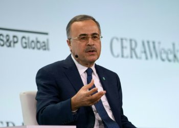 Saudi Aramco President & CEO Amin Nasser speaks during the CERAWeek oil summit in Houston, Texas. ©AFP