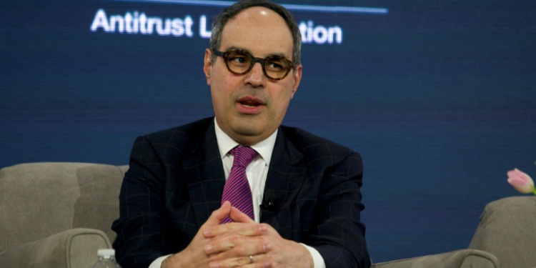 US Assistant Attorney General for the Antitrust Division of the Department of Justice Jonathan Kanter speaks at the "Enforcers' Roundtable" panel at the American Bar Association's 2024 antitrust spring meeting in Washington, on April 12, 2024. ©AFP