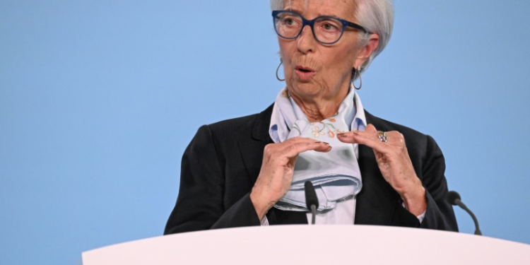 Christine Lagarde, president of the European Central Bank, pictured at a press conference in Frankfurt am Main, Germany, on April 11, 2024. ©AFP