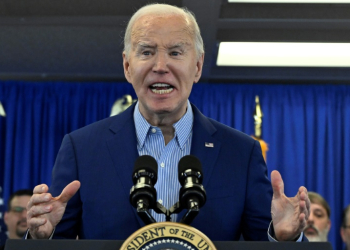 US President Joe Biden speaks during an event at the United Steelworkers Headquarters in Pittsburgh, Pennsylvania, on April 17, 2024. Biden is urging a tripling of tariffs on Chinese steel and aluminum, citing "unfair competition" while seeking to win blue-collar votes in November's election.. ©AFP