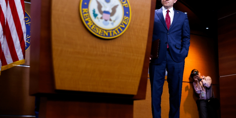 Mike Johnson, speaker of the US House of Representatives, seen in Washington on April 16, 2024 / ©AFP