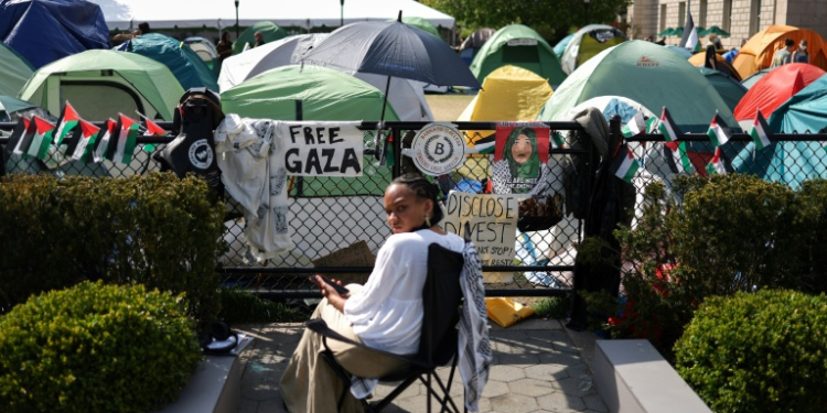 The pro-Palestinian encampment at Columbia University on April 28, 2024 in New York City. ©AFP