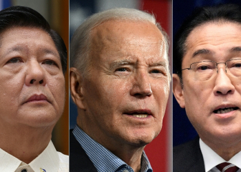 Philippines' President Ferdinand Marcos Jr. (L), US President Joe Biden (C) and Japan's Prime Minister Fumio Kishida (R) / ©AFP