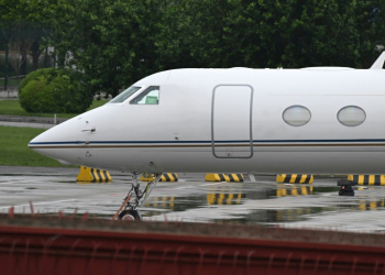 Tesla CEO Elon Musk's aircraft is seen at the Beijing airport on April 29, 2024. ©AFP