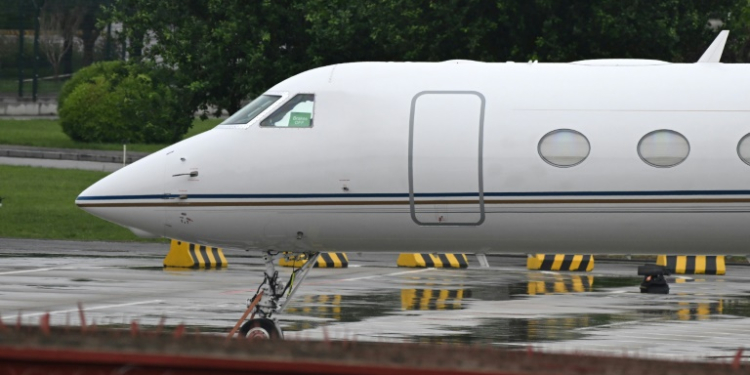 Tesla CEO Elon Musk's aircraft is seen at the Beijing airport on April 29, 2024. ©AFP