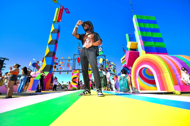 Coachella weekend one was a mash-up of indie rock, Latin pride and the brightly colored sculptures -- shown here is "Monarchs: A House in Six Parts" by Hannah -- the desert music festival is known for. ©AFP