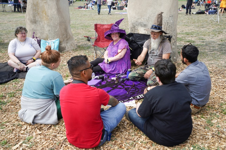 People gather to watch a total solar eclipse across North America, at Stonehenge II at the Hill Country Arts Foundation in Ingram, Texas. ©AFP