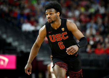 Bronny James in action for the USC Trojans against Arizona in March. ©AFP