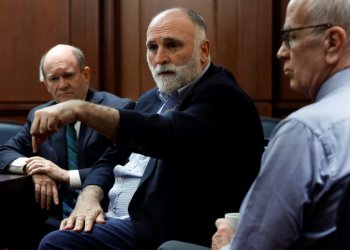 Jose Andres after a March meeting in Washington on getting humanitarian aid to Gaza. ©AFP