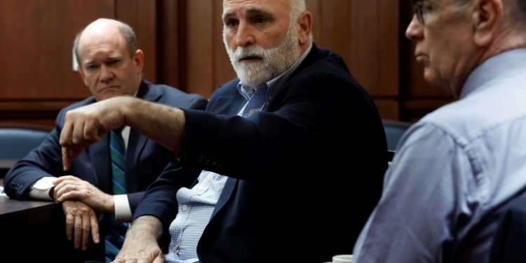 Jose Andres after a March meeting in Washington on getting humanitarian aid to Gaza. ©AFP