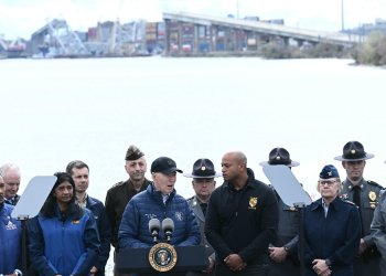 US President Joe Biden speaks about the collapse of the Francis Scott Key Bridge after it was struck by the container ship Dali, in Baltimore, Maryland, on April 5, 2024.  / ©AFP