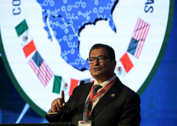 The head of the Mexico's criminal investigation agency, Felipe de Jesus Gallo, delivers a speech during the opening ceremony of the Multilateral Conference on Synthetic Drugs in Mexico City on April 23, 2024. ©AFP