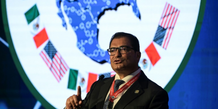 The head of the Mexico's criminal investigation agency, Felipe de Jesus Gallo, delivers a speech during the opening ceremony of the Multilateral Conference on Synthetic Drugs in Mexico City on April 23, 2024. ©AFP