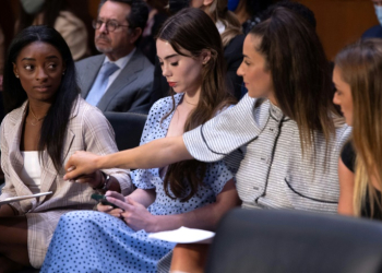 US Olympic gymnasts (L-R) Simone Biles, McKayla Maroney,  Aly Raisman and Maggie Nichols, appeared at a Senate Judiciary hearing about the Inspector General's report on the FBI handling of Larry Nassar. ©AFP