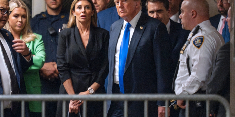 Donald Trump leaves court after his conviction / ©AFP