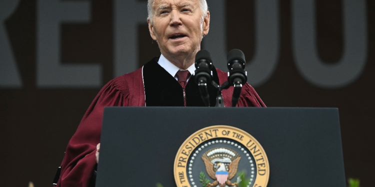 US President Joe Biden delivers a commencement address during Morehouse College's graduation ceremony in Atlanta, Georgia on May 19, 2024 / ©AFP