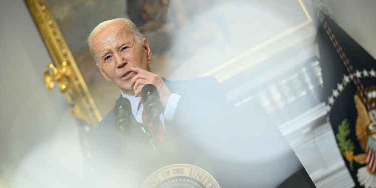 US President Joe Biden speaks about the protests over Israel's war against Hamas in Gaza that have roiled US college campuses, in the Roosevelt Room of the White House in Washington, DC, on May 2, 2024.  Biden broke his virtual silence Thursday on the nationwide Gaza campus protests, saying the US was not authoritarian but insisting order must prevail. The White House remarks comes after hundreds of police cleared a sprawling protest encampment overnight at the University of California, Los Angeles, tearing down barriers and arresting students. / ©AFP