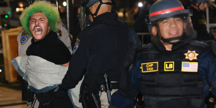 Police moved in on an encampment overnight at University of California, Los Angeles and made hundreds of arrests after protesters refused to disperse / ©AFP