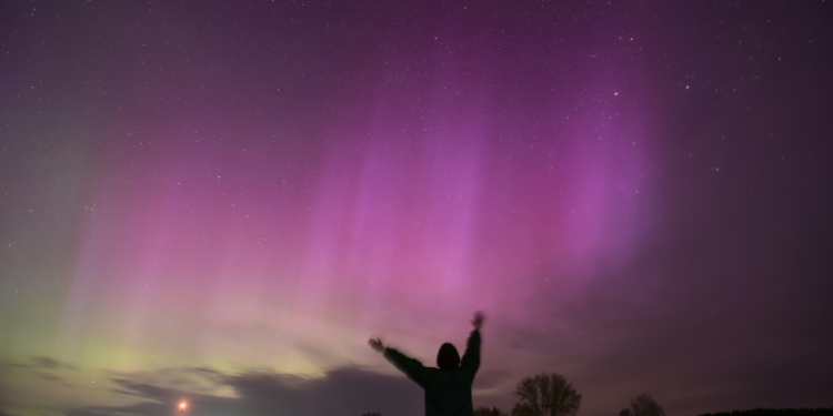 Northern lights illuminate the night sky over Russia's Novosibirsk region early on May 12, 2024. ©AFP