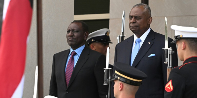 US Secretary of Defense Lloyd Austin (right) welcomes Kenyan President William Ruto to the Pentagon. ©AFP