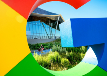 A cyclist rides along a path at Google's Bay View campus in Mountain View, California. ©AFP