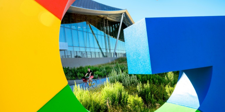 A cyclist rides along a path at Google's Bay View campus in Mountain View, California. ©AFP