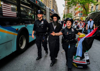 Police arrest a Jewish pro-Palestinian demonstrator near the Met Gala in New York on May 6, 2024 / ©AFP