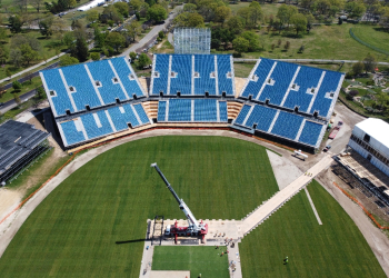 Final touches are being put on the Nassau County International Cricket Stadium, a temporary 34,000-seat facility in East Meadow, New York as the United States co-hosts cricket's T20 World Cup, a historic first for the country / ©AFP