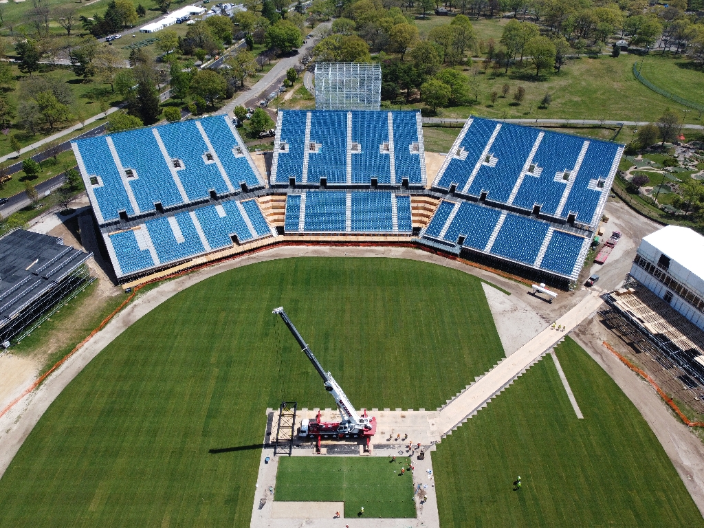 Final touches are being put on the Nassau County International Cricket Stadium, a temporary 34,000-seat facility in East Meadow, New York as the United States co-hosts cricket's T20 World Cup, a historic first for the country / ©AFP