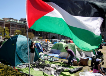 Pro-Palestinian protesters are seen at the now-dismantled encampment at Columbia University in April 2024. ©AFP