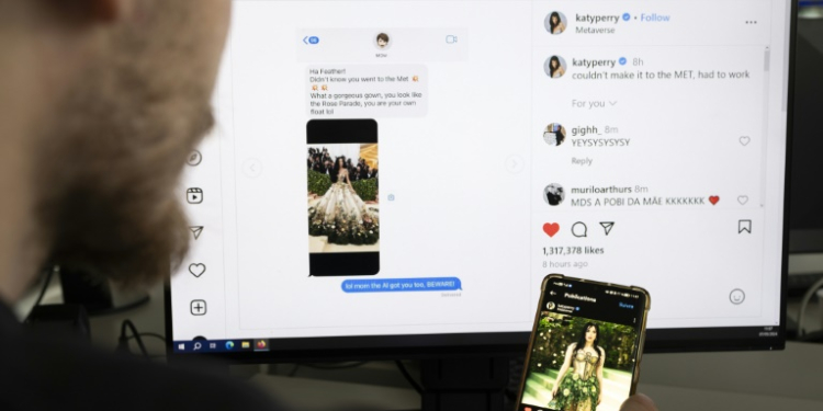 Singer Katy Perry's Instagram message with her mother, who was fooled by her Met Gala prank. ©AFP