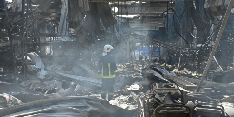 The report used open-source imagery to confirm that debris found in Ukraine's Kharkiv region (pictured) in January this year is from a short-range ballistic missile made in North Korea. ©AFP