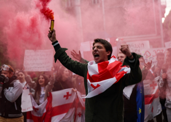 Georgian students stage a march to protest the controversial foreign influence bill in Tbilisi on May 13, 2024 / ©AFP