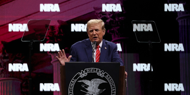 Republican presidential hopeful Donald Trump speaks during a National Rifle Association event on May 18, 2024 in Dallas, Texas / ©AFP