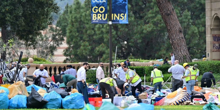 UCLA moved classes online after a large police contingent forcibly cleared a sprawling encampment. ©AFP