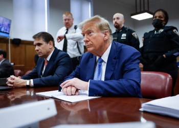 Former US President and Republican presidential candidate Donald Trump sits in the courtroom during his hush money trial at Manhattan Criminal Court on May 20, 2024 / ©AFP