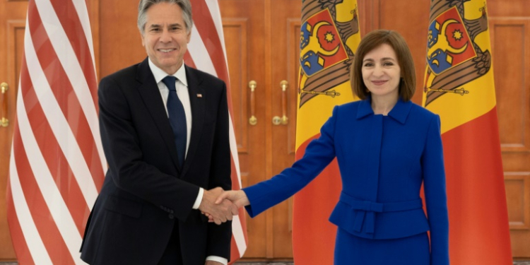 US Secretary of State Antony Blinken promised robust support to Moldova, ranging from energy independence to democracy, following talks with President Maia Sandu in Chisinau.. ©AFP