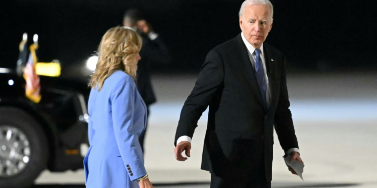 US President Joe Biden, pictured with First Lady Jill Biden, after the debate on June 27, 2024, said he thought he had performed 'well'. ©AFP