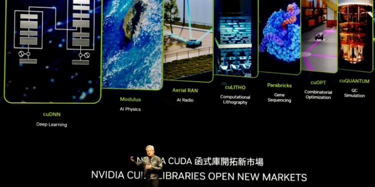 Jensen Huang, shown in Taipei earlier this month, ahead of Nvidia's rise to become the world's most valuable company  . ©AFP